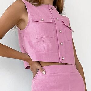 Commense Pink Button-Up Sleeveless Blouse